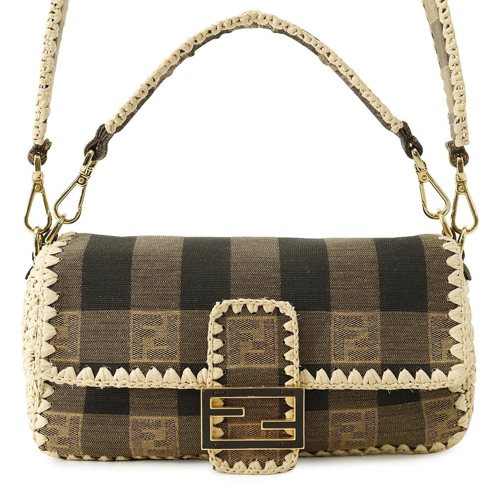 Fendi Mamma Bucket Handbag Raffia Canvas Bag Hobo